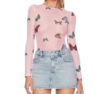 Superdown Ari Butterfly Mesh Top